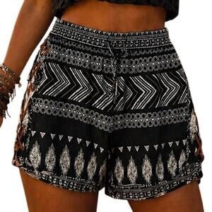 Large Tribal Boho Shorts Suede Side Ties Festival Beachy Western Hippie Native